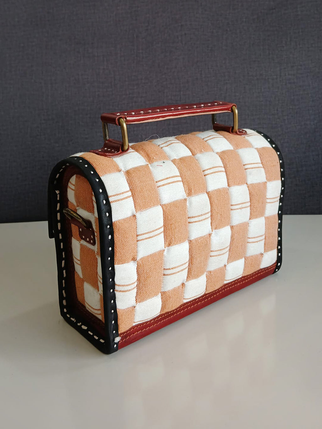 Sandook - A Sujni Sandook bag with leather and embroidery work