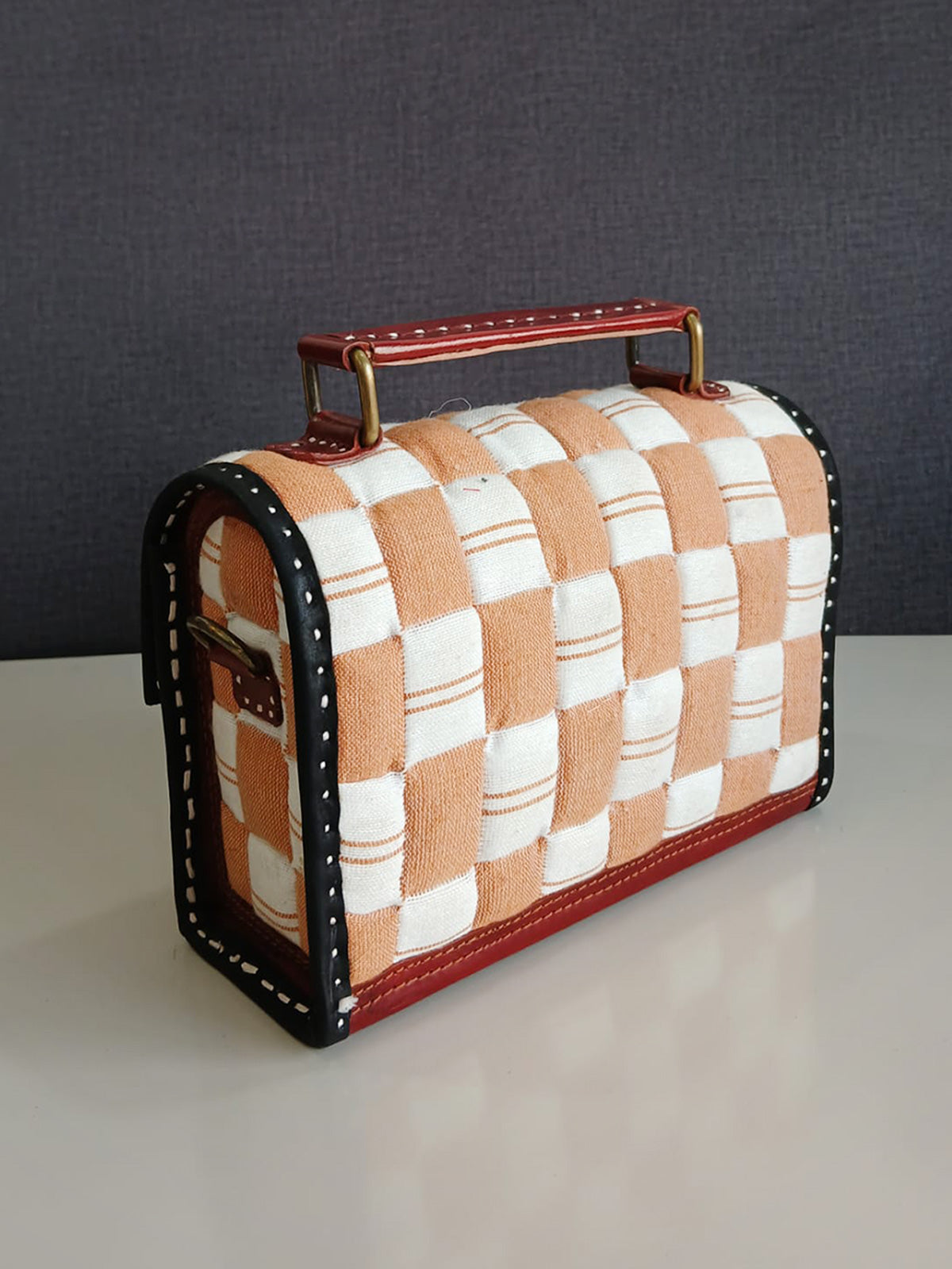 Sandook - A Sujni Sandook bag with leather and embroidery work