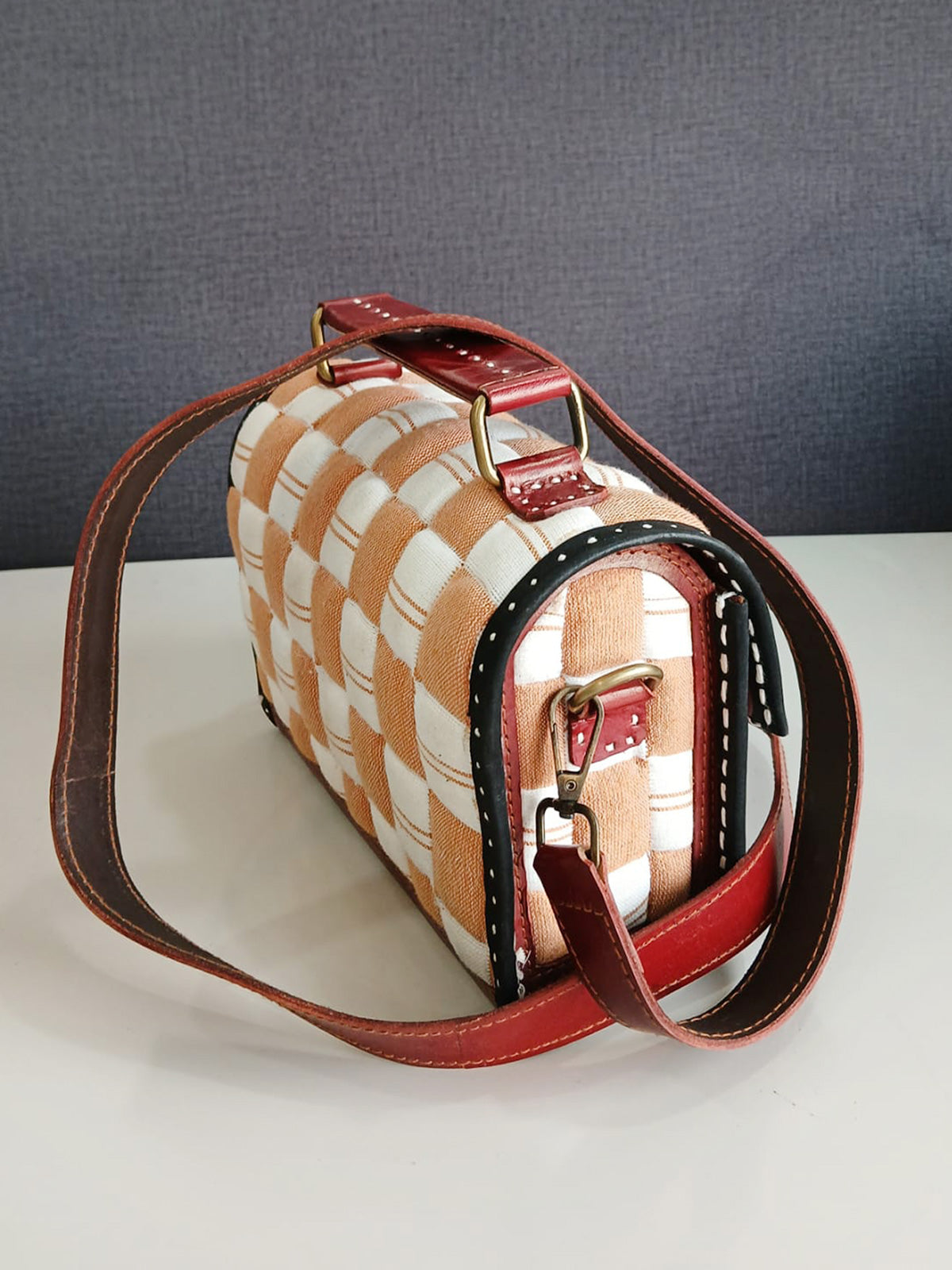Sandook - A Sujni Sandook bag with leather and embroidery work