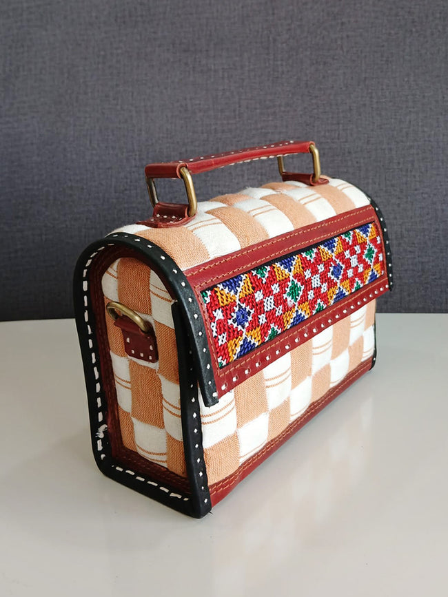 Sandook - A Sujni Sandook bag with leather and embroidery work Hover Image